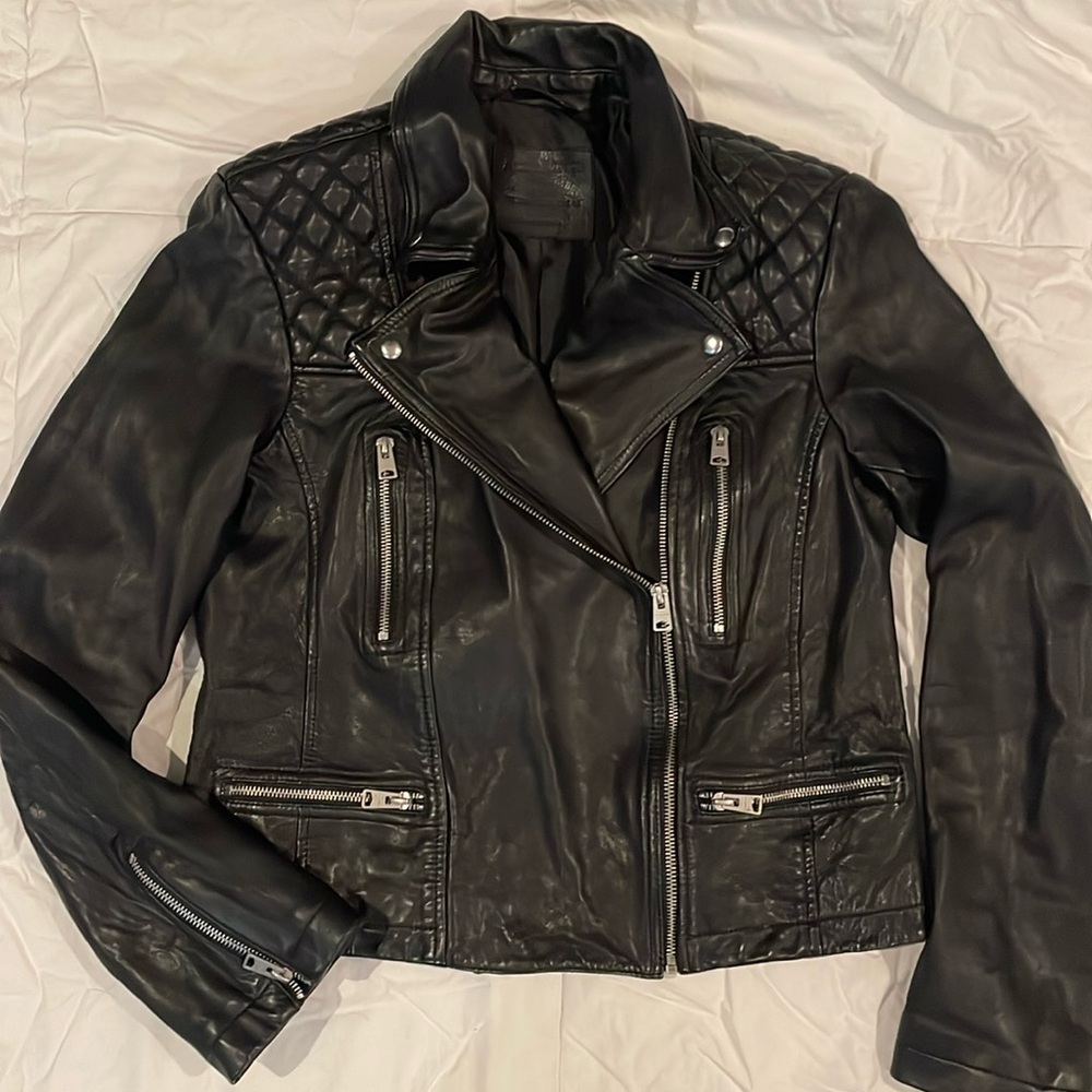 All Saint women US 10 black leather jacket